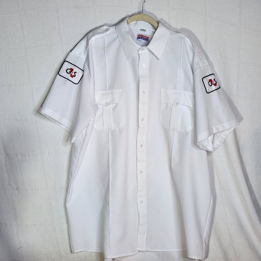 Uniforms Today White Poly SS Faux Button Placket Zip Up Security Shirt Size 3XL